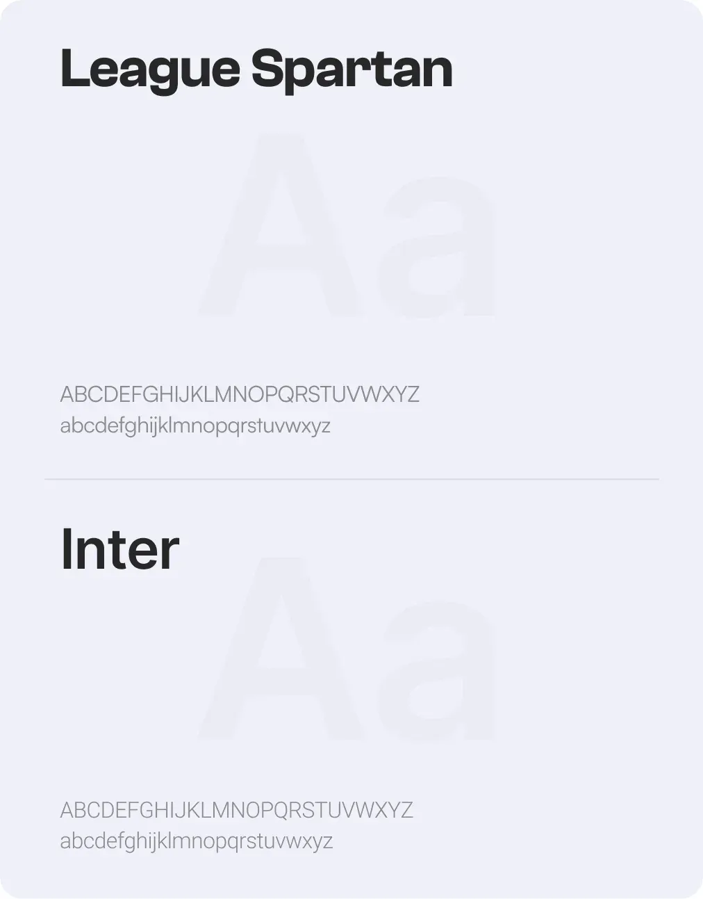 Bookly typography: League Spartan and Inter specimens