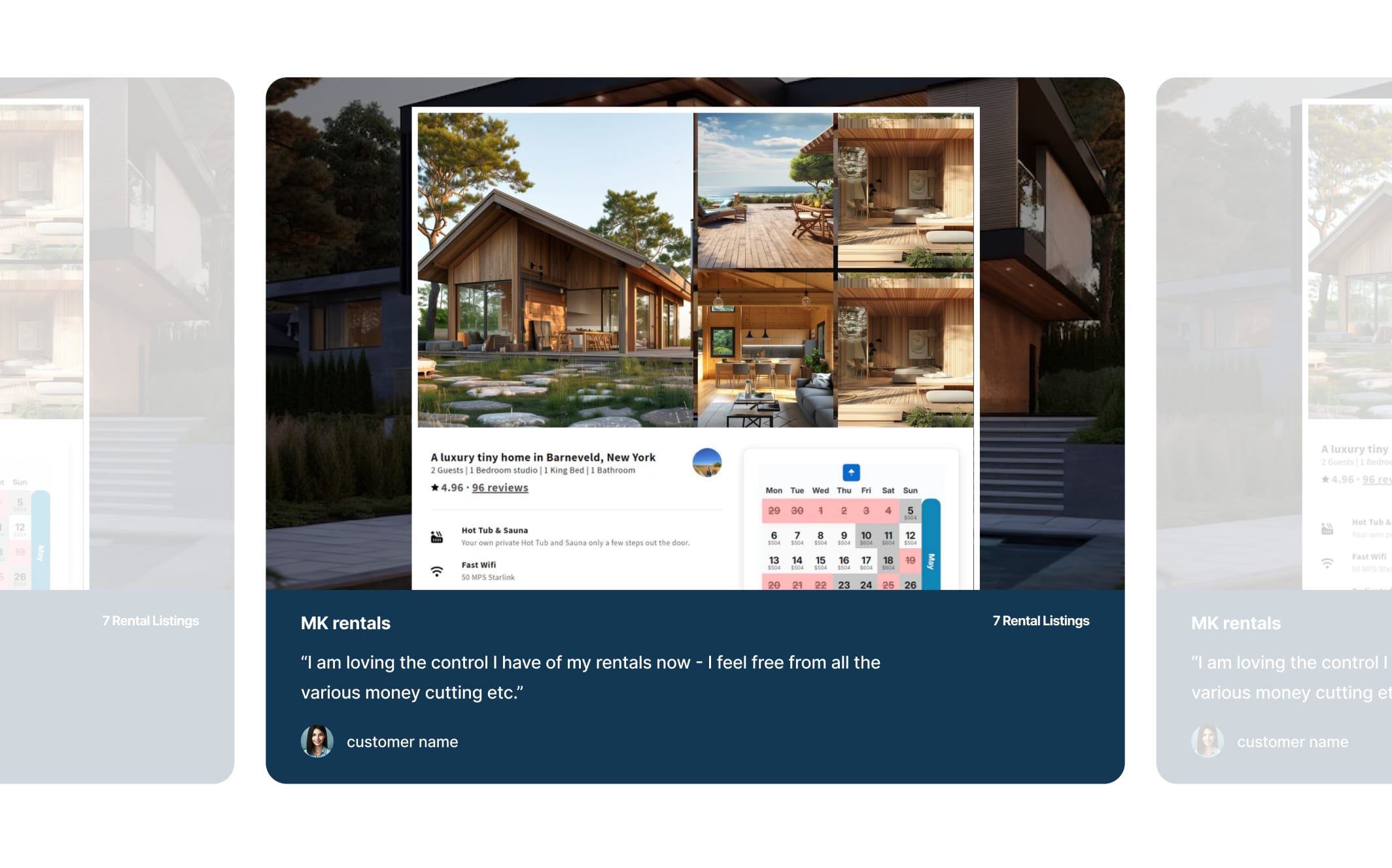 Bookly testimonial carousel with live listing cards