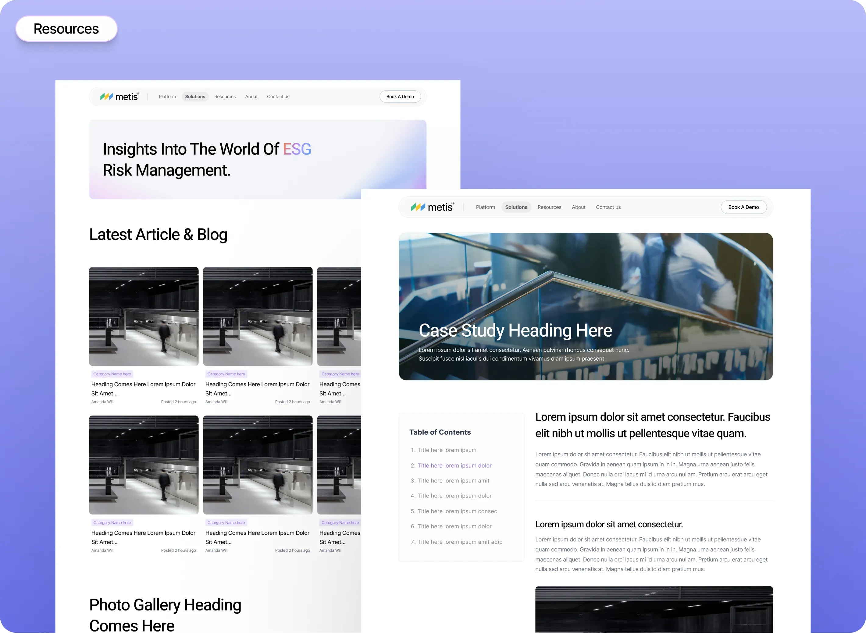 Metis website inner pages, set five