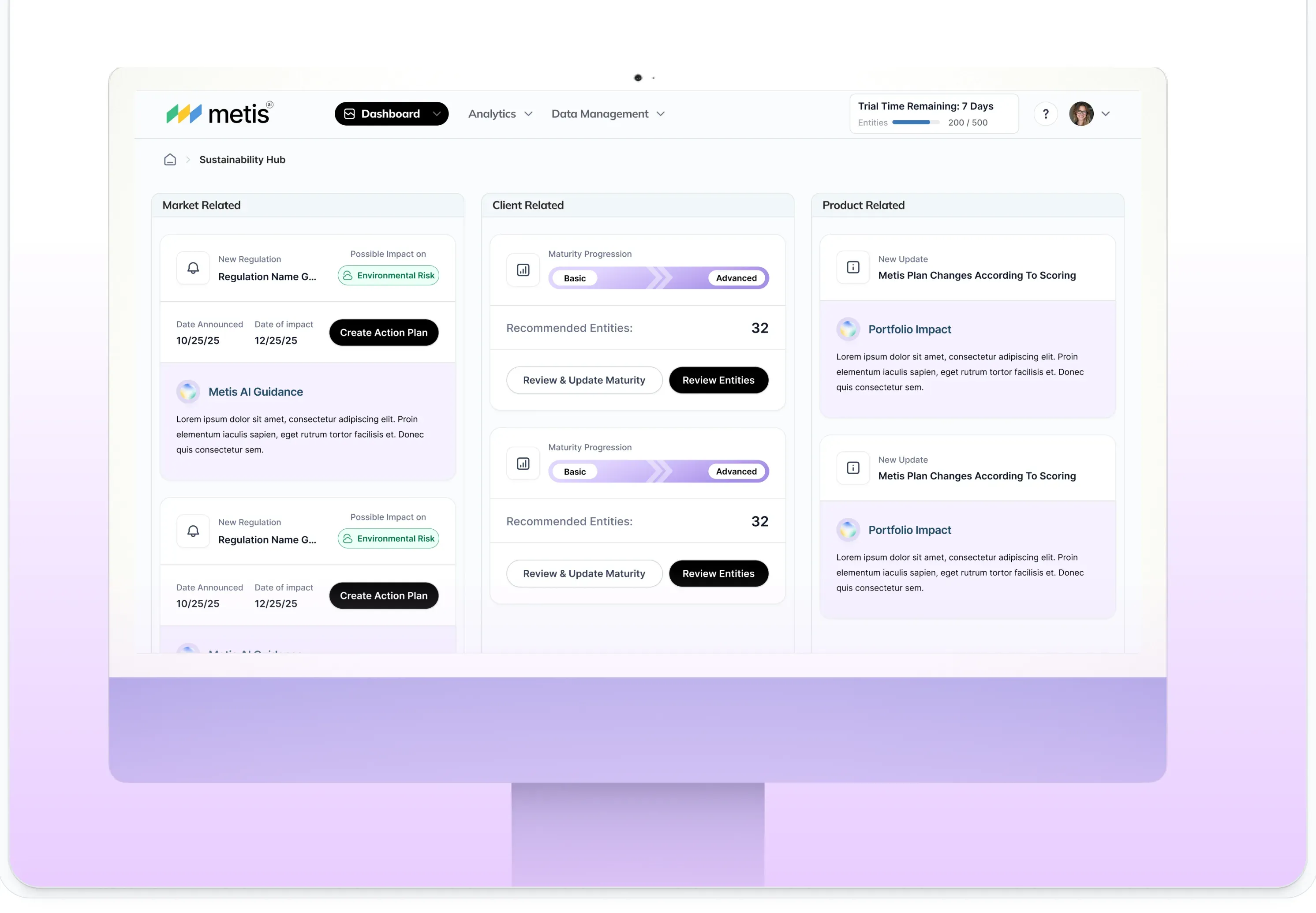 Metis Sustain module: sustainability hub with AI guidance