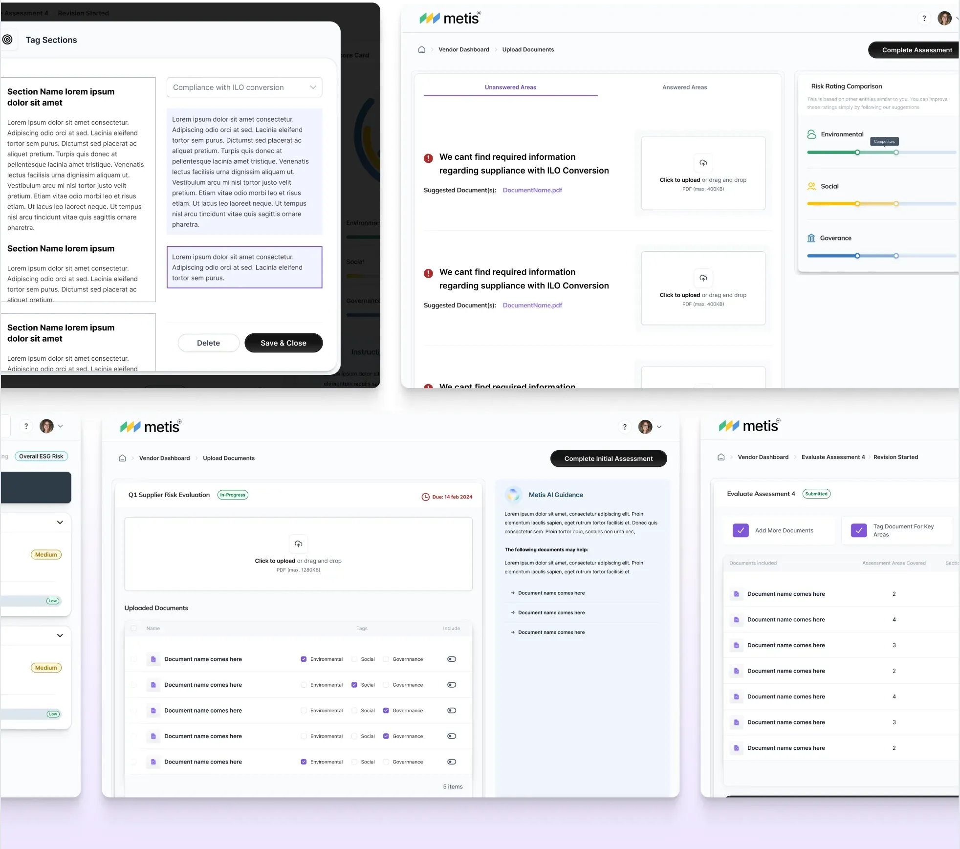 Metis vendor-side screens